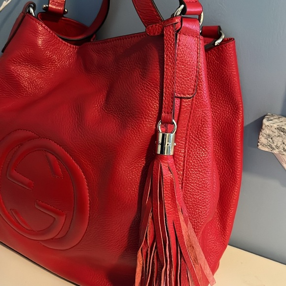 GUCCI SoHo Pebbled Leather Double Handle Bag NWOT - Picture 3 of 16